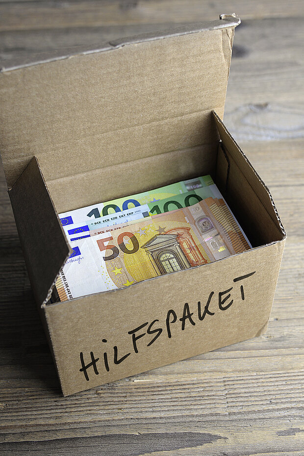 Karton mit vielen Euroscheinen