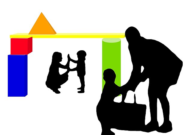 Grafische Darstellung mit Kindern und Erzieherin